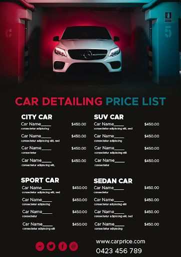 Car Detailing Price List Template, Car Detailing Services, Car Detailing Prices, Auto Detailing Price List, Car Detailing Poster, Auto Lavados Ideas, Car Detailing Price List, Carwash Posters Ideas, Car Detailing Logo Design