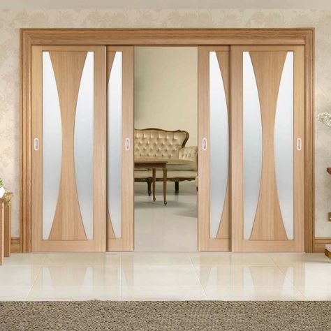 Wooden Sliding Door Design, Glass Sliding Wardrobe, 4 Sliding Doors, Glass Sliding Wardrobe Doors, Wooden Panel Design, Living Room Sliding Doors, Panel Doors Interior, Folding Doors Interior, Interior Sliding Doors