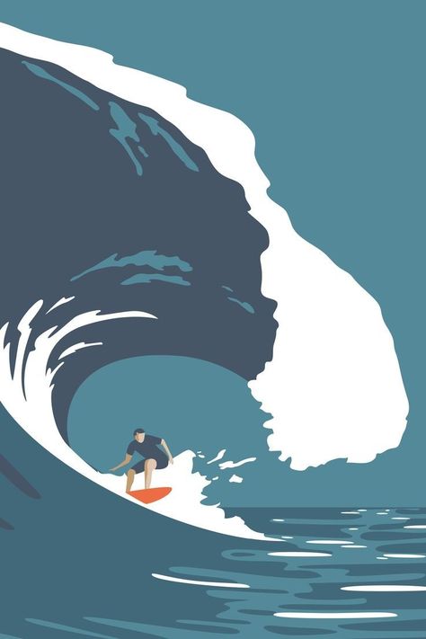 Surfer Graphic Design, Surfing Drawing, Surfing Illustration, Surf Illustration, Wave Barrel, Surf Drawing, Surf Artwork, Retro Surf Art, Ocean Prints