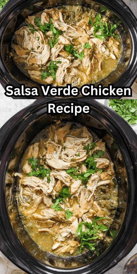 Spice up your meals with our Salsa Verde Recipe Chicken! Perfect for enchiladas or a simple main dish, this recipe is versatile and easy. Whether you're using a crockpot, instant pot, or slow cooker, this chicken with salsa verde recipe delivers delicious results every time. Save this pin for an effortless and tasty slow cooker salsa verde chicken recipe that will become a family favorite! Salsa Verde Chicken Bake, Salsa Verde Recipe Chicken, Chicken Verde Crockpot, Slow Cooker Chicken Verde, Chicken With Salsa Verde, Instant Pot Salsa Verde Chicken, Crockpot Dairy Free, Chicken With Salsa, Salsa Verde Chicken Crockpot