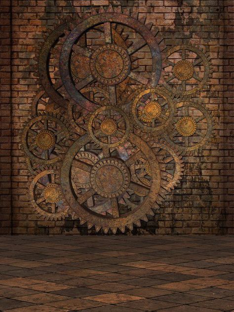 Steampunk Background Vinyl Wall Mural - Steampunk Steampunk Interior Design, Steampunk Bar, Steampunk Rooms, Décor Steampunk, Steampunk Background, Steampunk Bathroom, Steampunk Interior, Steampunk Home Decor, Steampunk Wall Art