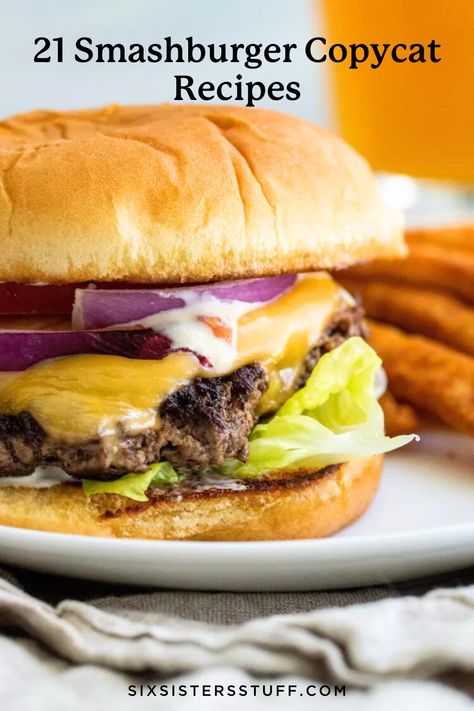 21 Smashburger Copycat Recipes Smashburgers Recipe, Secret Burger Sauce Recipe, Classic Burger Recipes, Secret Sauce Recipe, Brisket Burger, Burger Sauces Recipe, Smash Burger Recipe, Burger Recipes Beef, Cheeseburger Recipe