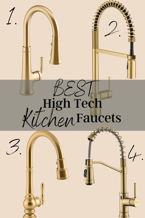 Farmhouse Kitchen Faucet Ideas, Brushed Brass Kitchen Faucet, Brass Kitchen Faucets, Kitchen Faucet Styles, High Tech Kitchen, Brass Kitchen Hardware, Touch Kitchen Faucet, Gold Kitchen Faucet, Moen Kitchen Faucet