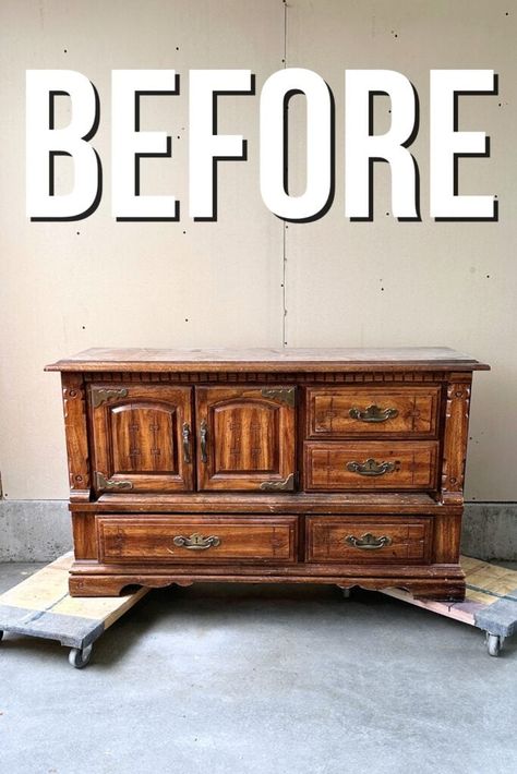 Vintage Buffet Makeover Refurbish Buffet Cabinet, Dresser To Buffet Makeover, Refinish Buffet Cabinet, Oak Buffet Makeover, Refinish Sideboard, Refurbished Buffet Cabinet, Old Buffet Makeover Ideas, Dresser Turned Buffet, Buffet Cabinet Makeover