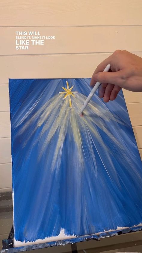 27K views · 274 reactions | [clip] How to paint an easy Star of Bethlehem 🎨🌠 #easypainting #tutorials #beginner #acrylicpainting #nativityscene #paintingideas | Emily Seilhamer Art | Emily Seilhamer Art · Original audio Light Yellow Paint, Nativity Painting, Diy Nativity, Christmas Canvas Art, Glass Painting Designs, Star Painting, Christmas Card Art, Stars Craft, The Nativity