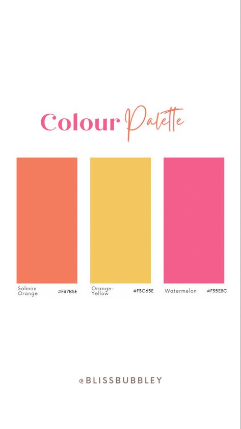 Salmon Orange, Orange-Yellow and Watermelon colour design Pink Orange Yellow Colour Palette, Coral Pink Yellow Colour Palettes, Pink Orange Pallete, Pink And Orange Pallete, Pink Orange Yellow Nursery, Pink Orange Gold Color Palette, Groovy Color Pallete, Pink Orange Yellow Decor, Pink Orange Yellow Room