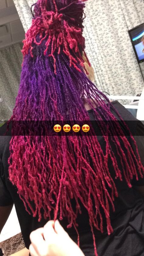 #coloredlocs #coloredhair #pinkandpurplehair #vibrantlocs Rose Gold Locs Black Women, Pink And Purple Locs Black Women, Purple Ombre Locs, Pink Microlocs, Colored Dreads Black Women, Purple Locs Black Women, Lavender Locs, Rainbow Locs, Ombre Locs