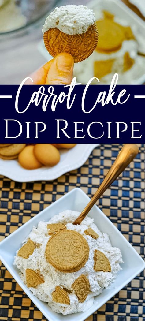 Creamy carrot cake dip perfect for anytime of year. All the flavors of a carrot cake but in a creamy dip form. This carrot cake cold dip is made with cool whip and boxed cake mix. #recipe #dip #dessert #carrotcakedessert #easy #coolwhip #cakemix #Easter Carrot Cake Cheese Ball, Carrot Cake Dip Recipe, Cake Mix Dip, Carrot Cake Dip, Easter Dips, Dip Dessert, Holiday Dip, Carrot Cake Dessert, Graham Cracker Dessert