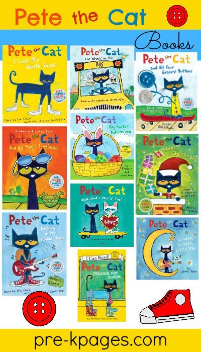 Pete the Cat Story Books for #preschool and #kindergarten #groovycatweek Pete The Cat Books, Books For Preschool, Cat Story, Pete The Cats, Pre K Pages, Rhyming Activities, Cat Activity, Preschool Literacy, Author Studies