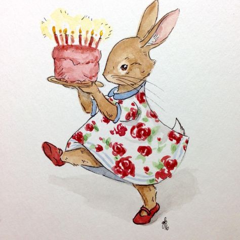 Happy Birthday Drawings, Happy Birthday Illustration, Rabbit Birthday, Bunny Watercolor, Happy Birthday Vintage, Painting Birthday, Watercolor Birthday Cards, Birthday Card Drawing, Birthday Cute