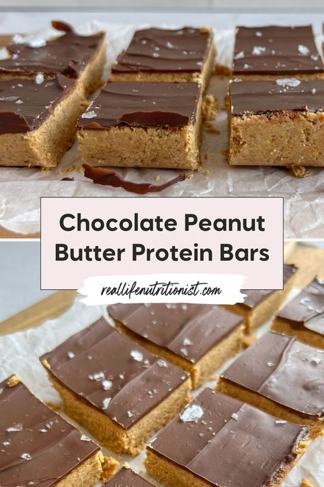 Whip up these high protein chocolate peanut butter bars for a healthy sweet snack that's deliciously satisfying. These no bake protein peanut butter chocolate bars are a perfect blend of flavors and a great way to get a high protein boost without any fuss. Chocolate Peanut Butter Protein Bars, High Protein Peanut Butter, Chocolate Peanut Butter Bars, Chocolate Protein Bars, Peanut Butter Protein Bars, High Protein Desserts, Protein Chocolate, Peanut Butter Chocolate Bars, Protein Bar Recipes