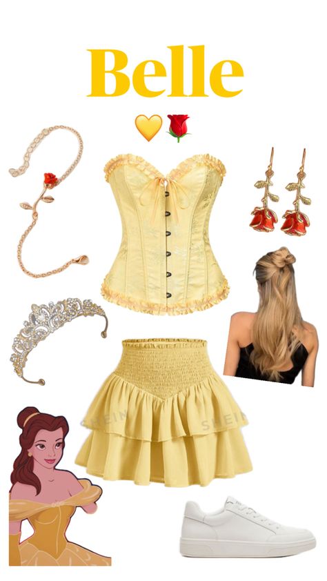 Halloween Costumes Cute Solo, Halloween Costume Corset Ideas, Disney Princess Corset, Princess Costume With Corset, Simple Belle Costume, Belle Corset Costume, Disney Princess Corset Costume, Bell Costume Ideas, Girly Costumes For Halloween