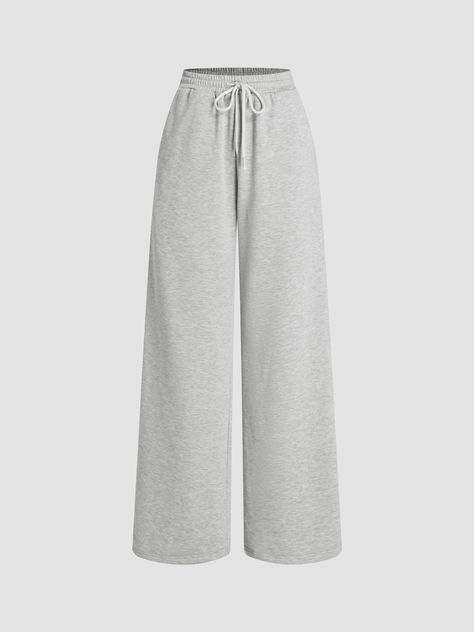 Knit Fabric High Elastic Waist Solid Wide Leg Trousers For School Daily Casual Gym/Sports Outdoor Winter Trousers, Drawstring Jacket, Wide Leg Sweatpants, Wide Trousers, Clothing Details, Pantalon Large, Solid Clothes, Trendy Clothes For Women, Dream Clothes