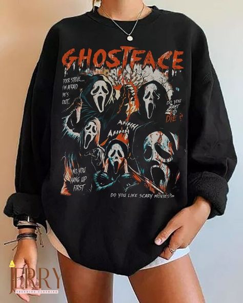 Vintage Halloween Ghost Face Comfort Sweatshirt, Halloween Unisex Comfort Sweatshirt Check more at https://jerryclothing.com/product/vintage-halloween-ghost-face-comfort-sweatshirt-halloween-unisex-comfort-sweatshirt/ Ghost Face Sweatshirt, Horror Outfits, Fall Pjs, Typography Clothes, Scream Outfits, Vintage Halloween Ghost, Diy Clothes Projects, Horror Clothes, Scream 1