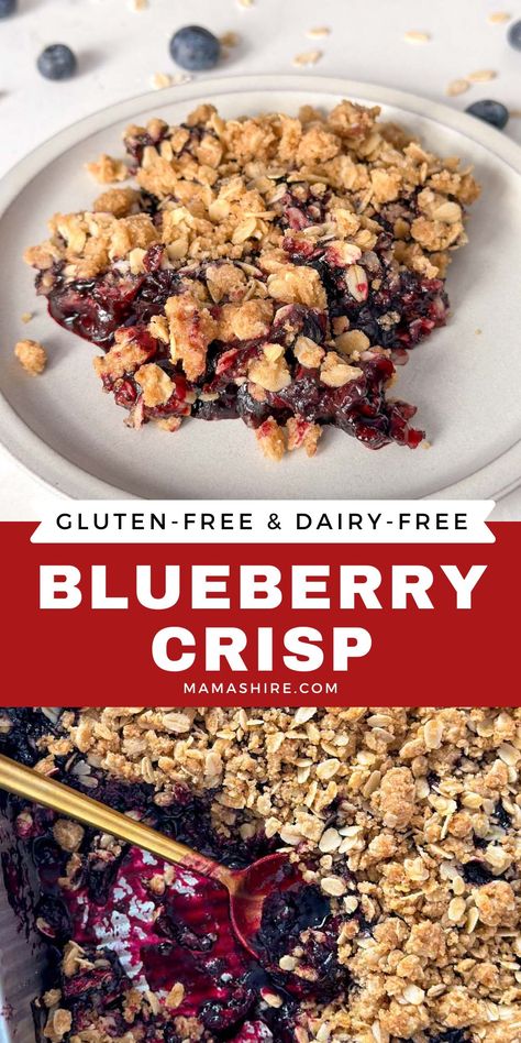 This gluten-free blueberry crisp is full of sweet, juicy blueberries and topped with a brown sugar oat topping. It’s a perfect dessert any time of the year, either with fresh blueberries at the height of summer or with frozen blueberries anytime. Gf Blueberry Crumble, Blueberry Crisp Gluten Free, Gluten Free Crisp, Gluten Free Fruit Crisp, Gluten Free Blueberry Recipes, Gluten Free Blueberry Crisp, Gluten Free Blueberry Cobbler, Gluten Free Dairy Free Recipes Dinner, Easy Blueberry Desserts