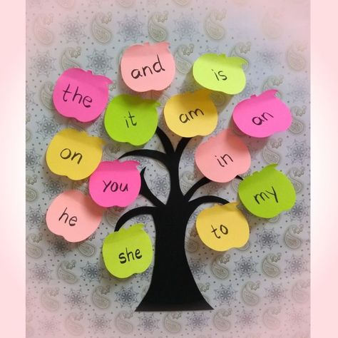 My sight words tree made feom sticky notes | School art activities, Kindergarten learning activities, Preschool crafts Project Work For Kindergarten, Sight Words Decoration Ideas, Sight Word Chart Ideas, Chart Work Ideas For Kids, Kindergarten Activities English, Sight Words Activity For Kindergarten, School Charts Ideas, Sight Words Chart Ideas For Kindergarten, School Chart Ideas