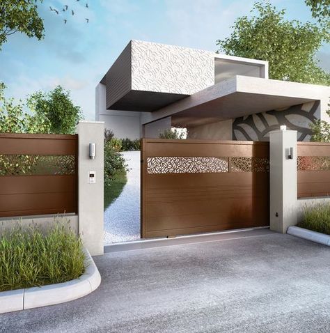 New Model Gate Design, Modern House Front Gate, Compound Gate Design, Modern Front Gate Design, Compound Wall Gate Design, New Gate Design, House Front Gate, Gate Design Modern, Contemporary Gates