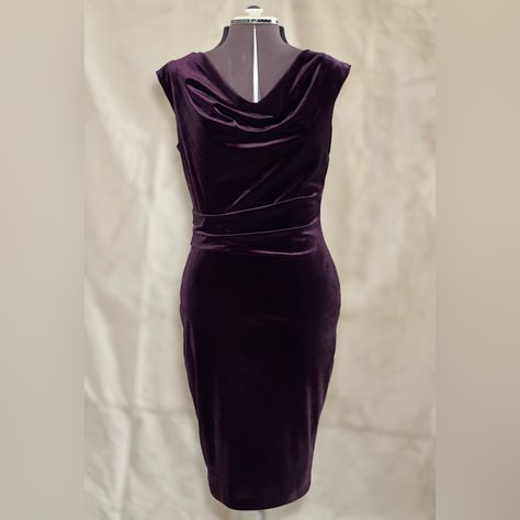 Nwt (Tj Maxx) Vince Camuto Eggplant Velvet Cocktail Dress. Beautifully Fitted In A Very Forgiving Fabric. It Has Some Stretch To It. Lovely Draping At The Neck And Gathers At The Waist. Invisible Zipper Closure On The Side. Fully Lined. Velvet Cocktail Dress, Vince Camuto Dress, Learn To Sew, Invisible Zipper, Eggplant, Vince Camuto, Cocktail Dress, Size 10, Velvet