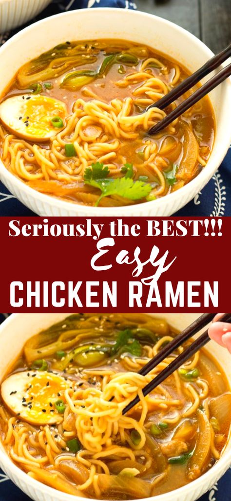 Easy Chicken Ramen, Ramen Dinner, Ramen Recipes Easy, Ramen Egg, Easy Ramen, Chicken And Noodles, Chicken Ramen, Cibo Asiatico, Homemade Ramen