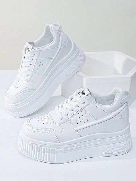 Comfortable Vacation Outfits, Platform Shoes White, Casual Shoes Women Sneakers, White Platform Shoes, Boots Fall Ankle, White Platform Sneakers, Aesthetic 2024, Trendy Shoes Sneakers