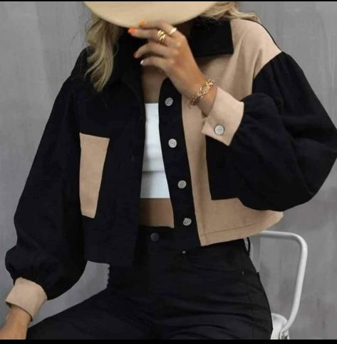 Fall Jackets Outfit, Jacket Drawing, Jacket Outfit Women, Jean Jacket Outfits, Fashion Top Outfits, Women Outerwear, Color Block Jacket, Women Jackets, Trendy Fashion Tops