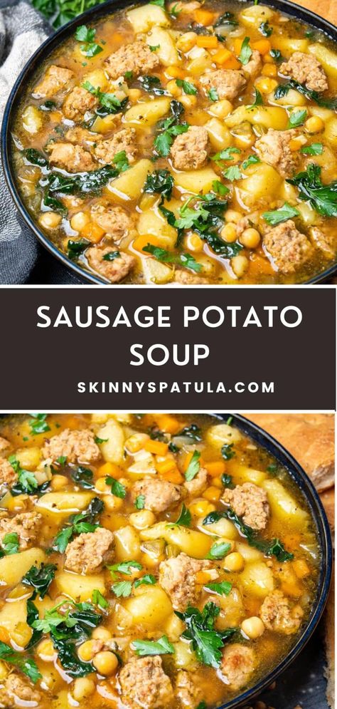 Chickpeas And Potatoes, Kale Potato Soup, Sausage Potato Soup, Comfort Recipes, Sausage Soup Recipes, Sausage Potato, Dairy Free Soup, Sausage Potatoes, Best Soup Recipes