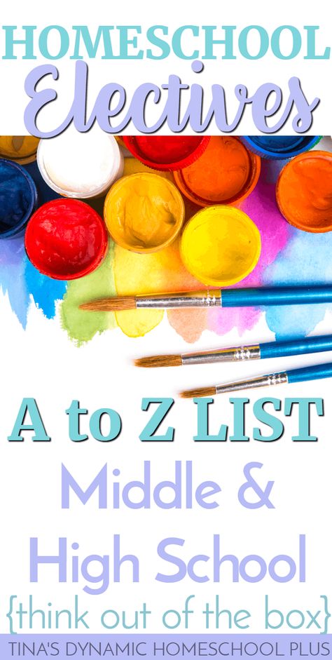 There are so many great options for middle and high school homeschool electives for teens that it can be hard to narrow down the choices. You’ll love this BIG A to Z List of Homeschool Electives. CLICK HERE!!! Middle School Electives, School Organization For Teens, High School Homeschool, Homeschool Electives, High School Electives, Homeschool Coop, Homeschool High School Curriculum, High School Teen, Homeschool Middle School