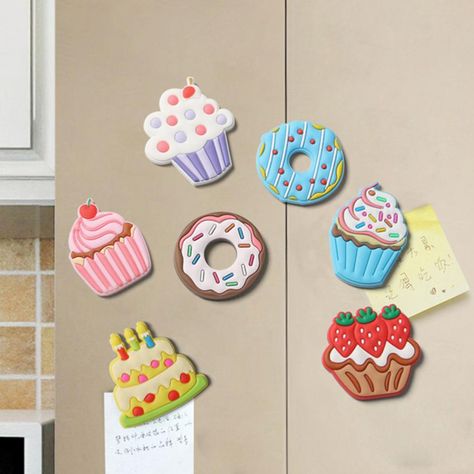 Cartoon Small Refrigerator Magnet Cute Cake 3D Fridge Soft Magnet Sticker Mini Cute Cake Ice Cream Whiteboard Sticker, Cake 3d, Decorative Magnets, Small Gifts For Friends, Colorful Cake, Blue Donuts, 6th Birthday Cakes, Window Squeegee, Cute Cake