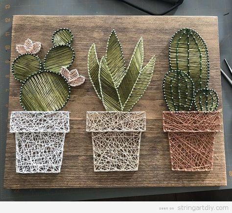 Top 10 Cactus String Art DIY - String Art DIYString Art DIY Hantverk Diy, Dekor Diy, String Art Diy, Rustic Wall Art, Cactus Garden, Cool Ideas, Décor Diy, Rustic Walls, Diy Hacks