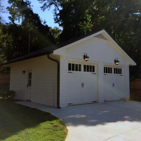 Detached Garage Two Car White Painted Ideas Detached Garage Cost, Diy Garage Plans, Detached Garage Ideas, Detached Garage Designs, Remodel Garage, Garage Plans With Loft, Garage Plans Detached, Plan Garage, Farmhouse Garage