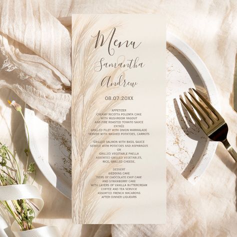 Boho summer pampas grass watercolor wedding  menu Desert Wedding Theme, Boho Desert Wedding, Grass Watercolor, Party Food Menu, Party Food Themes, Boho Desert, Chocolate Chip Cake, 30th Bday, Montana Wedding