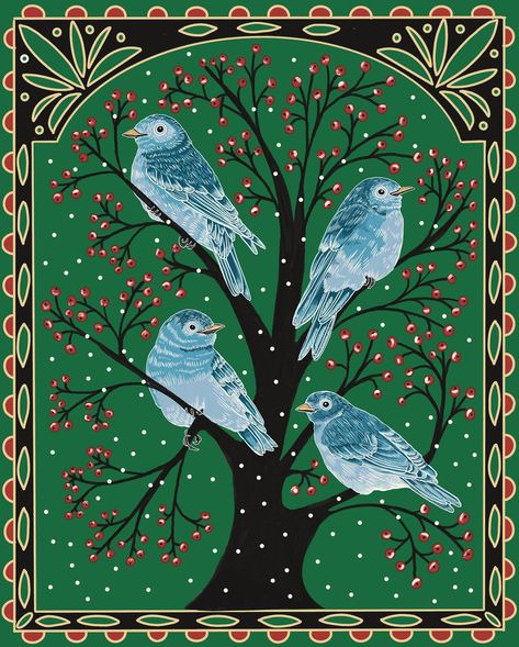 #creativegold @jehane_ltd Yeah! Got my 4 Calling Birds illustration for my Creative Gold course done. My theme is 12 days of Christmas. Now time for patterns! #creativegold #jehaneltd #12daysofchristmasillustrations #4callingbirds #procreateart #procreatedrawing #womenillustration #signatureartstyle #riverendstudio #handdrawn #artprocesses Four Calling Birds Christmas, 12 Days Of Christmas Art, 12 Days Of Christmas Illustration, 4 Calling Birds, Four Calling Birds, Xmas Inspiration, Birds Illustration, 12 Days Of Xmas, Xmas Art