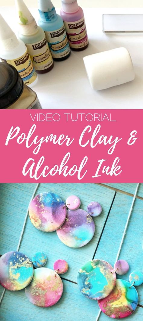 Alcohol Ink Tutorial, Ink Tutorial, Alcohol Ink Jewelry, Galaxy Earrings, Polymer Clay Flower Jewelry, Diy Earrings Polymer Clay, ดินปั้น Polymer Clay, Polymer Clay Jewelry Tutorials, Handmade Clay Jewelry