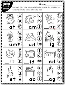 Literacy Printables: CVC Missing Initial Sound Worksheet | TpT Missing Sounds Worksheet, Initial Sounds Activities, Initial Sounds Worksheets, Activities For Kids Preschool, Cvc Worksheets, Cvc Words Worksheets, Structured Literacy, Letter Worksheets For Preschool, Writing Practice Sheets