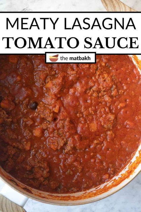 Meat Lasagna Tomato Sauce (From Scratch!) Lasagna Meat Sauce, Tomato Sauce From Scratch, Chunky Tomato Sauce, Meaty Lasagna, Tomatoe Sauce, Lasagna Dinner, Garlic Carrots, Classic Lasagna Recipe, Meat Lasagna