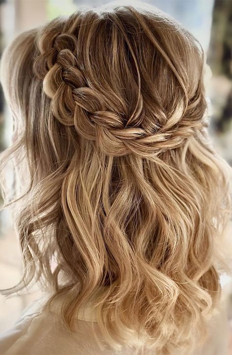 Half Up Half Down Wedding Hair With Plait, Side Part Half Up Half Down Hair Short, Half Up Half Down Wedding Hair Shoulder, Braided Half Up Half Down Hair Wedding Medium Lengths, Shoulder Length Half Up Half Down Wedding, Braid Half Up Half Down Short Hair, Messy Bridesmaid Hair Half Up, Half Up Double Braid, Bridal Hairstyles Half Up Half Down Medium Length