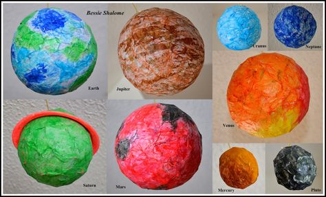 From Bessie's Recipe Diary to the Kitchen...: Paper Mache Planets Styrofoam Planets Diy, Paper Mache Solar System, Papier Mache Planets, Paper Mache Planets, Mercury Crafts For Kids Planet, Paper Mache Earth Layers, Recipe Diary, Paper Mache Balloon, Paper Mache Crafts For Kids