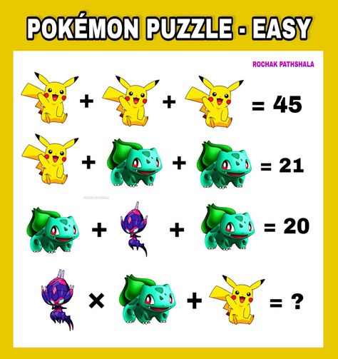 Pokemon Homeschool, Pokemon Math, Pokémon Classroom, Pokemon Puzzle, Math Riddles Brain Teasers, Free Math Printables, Funny Puzzles, Fraction Games, Pokemon Project