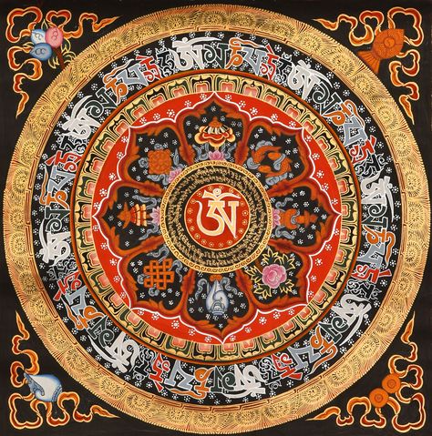 Tibetan Buddhist Om Mani Padme Hum and Ashtamangala Mandala Thangka Painting GBP 174.00 Worldwide Shipping! (affiliate promotion) #thangka #mandala #tibetan #buddhst #meditation #spiritual #handmade #religion #homedecor #painting #art #traditional Tibetan Mandala Art, Tibetan Thanka, Tibetan Mandala, Arte Yoga, Tantra Art, Embroidery Crafts, Om Mani Padme Hum, Art Sacre, Printable Chart