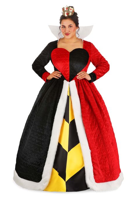 PRICES MAY VARY. Velvet Size: 3X COSTUME INCLUDES: This Premium Plus Size Queen of Hearts Costume is officially licensed from Disney's Alice in Wonderland and includes an authentic dress, a hoop petticoat, and a crown accessory. FROM FUN COSTUMES: We?re the Halloween costume company that everyone loves and we're very excited to team up with Disney to make outfits based on their classic animated features. This Queen of Hearts costume will let you roleplay and celebrate memorable movie moments fro Disney Queen Of Hearts, Villain Cosplay, Disney Villain Costumes, Disney Queens, Queen Of Hearts Costume, Heart Costume, Villain Costumes, Plus Size Costume, Heart Women