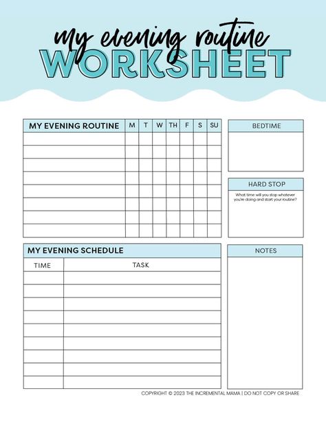 Make it easy to create an amazing evening routine with these free printable bedtime routine printables for women. These include a bedtime routine checklist for women and an evening routine planner worksheet to help you craft the perfect relaxing routine for you. Evening Routine For Women, Bedtime Routine Checklist, Worksheet For Adults, Relaxing Routine, Evening Routine Checklist, Daily Routine Checklist, Daily Routine Schedule, Kids Checklist, Routine Printable