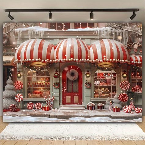 Faster shipping. Better service Christmas Candy Shop, Door Backdrops, Themed Photography, Shop Photography, Peppermint Christmas, Fabric Photography, Muslin Backdrops, Green Candy, Christmas Backdrops