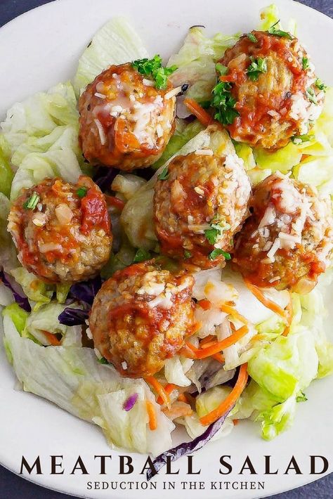 Meatballs And Salad, Salad With Meatballs, Meatball Salad, Falafel Recipes, Balsamic Salad, Salad Italian, Mexican Meatballs, Meatball Marinara, Chickpea Patties