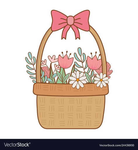 Flower Basket Illustration, Flower Basket Drawing, Cute Basket, Easy Cartoon, Basket Drawing, Easy Cartoon Drawings, Flowers Vector, Cartoon Flowers, Basket Design