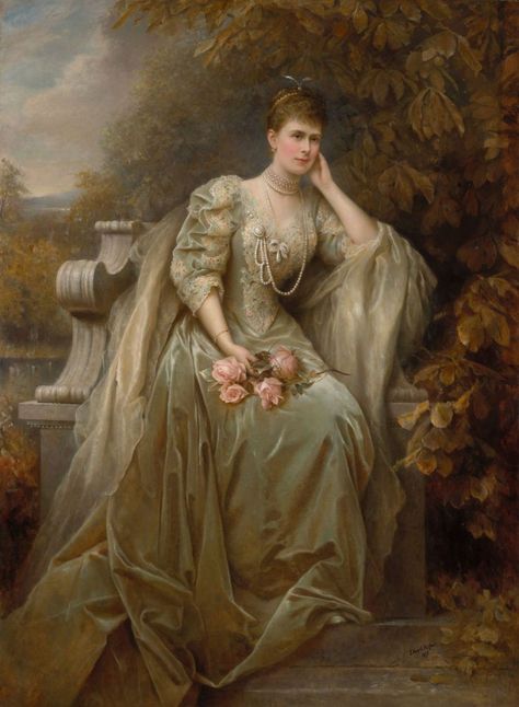 1895 Queen Mary (1867-1953) when Victoria Mary, Duchess of York by Edward Hughes (Royal Collection, Vestibule of Buckingham Palace - London, UK) RCIN405365. From their Web site 1649X2250 Edward Hughes, Mary Of Teck, Surreal Portrait, Alexandra Feodorovna, Brow Artist, Duchess Of York, Isabel Ii, Lowbrow Art, Collage Artists