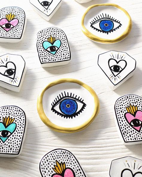 Evil Eye Pottery, Evil Eye Clay, Eye Pottery, Eye Clay, Sacred Love, Eye Ceramic, Porcelain Jewellery, Witch Crafts, Quick Crafts