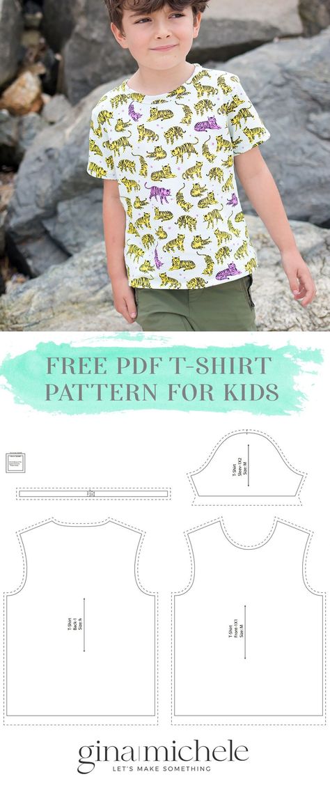 FREE PDF sewing pattern for a kid's t-shirt. Multiple sizes! Boys Sewing Patterns Free, Boys Clothes Patterns, Boys Shirts Pattern, T Shirt Sewing, Toddler Sewing Patterns, Boys Sewing Patterns, T Shirt Sewing Pattern, Toddler Patterns, Baby Clothes Patterns Sewing