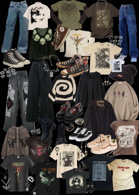 grunge fairycore thing; pinterest says so 👍 New Grunge Style, Vintage Grunge Outfits Aesthetic, Soft Grunge Outfits Masc, Fairy Grunge Inspo Outfit, Nature Punk Fashion, Male Grunge Outfits 90s, Forest Grunge Aesthetic Outfit, Grunge Clothes Ideas, Masculine Goblincore Outfits