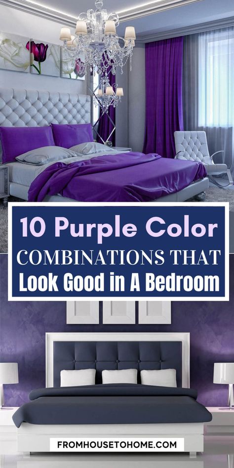 purple color combinations that look good in a bedroom Purple Bed Pillows Color Schemes, Two Tone Purple Bedroom, Purple Walled Bedroom, Black And Purple Bedroom Ideas For Women, Elegant Purple Bedroom, Purple Master Bed, Purple And Grey Bedroom Ideas For Women, Purple Turquoise Bedroom, Purple Furniture Bedroom