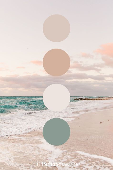 Beach days are forever with this palette of seafoam, light teal, and sand. Get inspired by ocean color palette colour schemes, ocean color palette aesthetic, and ocean color palette branding. Book Shelby today as your brand designer at beierbranding.com Calm Color Schemes For Office, Calming Palette Colour Schemes, Colors That Go With Sand Color, Calming Pallete Color, Coastal Design Color Palette, Contemporary Coastal Color Palette, Beach Tone Color Palette, Light Colour Scheme, Beach Picture Color Scheme